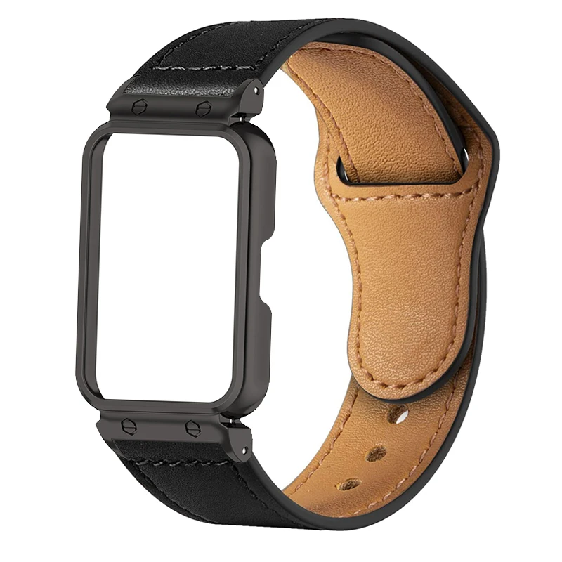 حزام جلد وحامي علبة معدنية ، سوار ساعة لسامسونج غالاكسي فيت 3 ، حزام أساور ، إطارات واقية