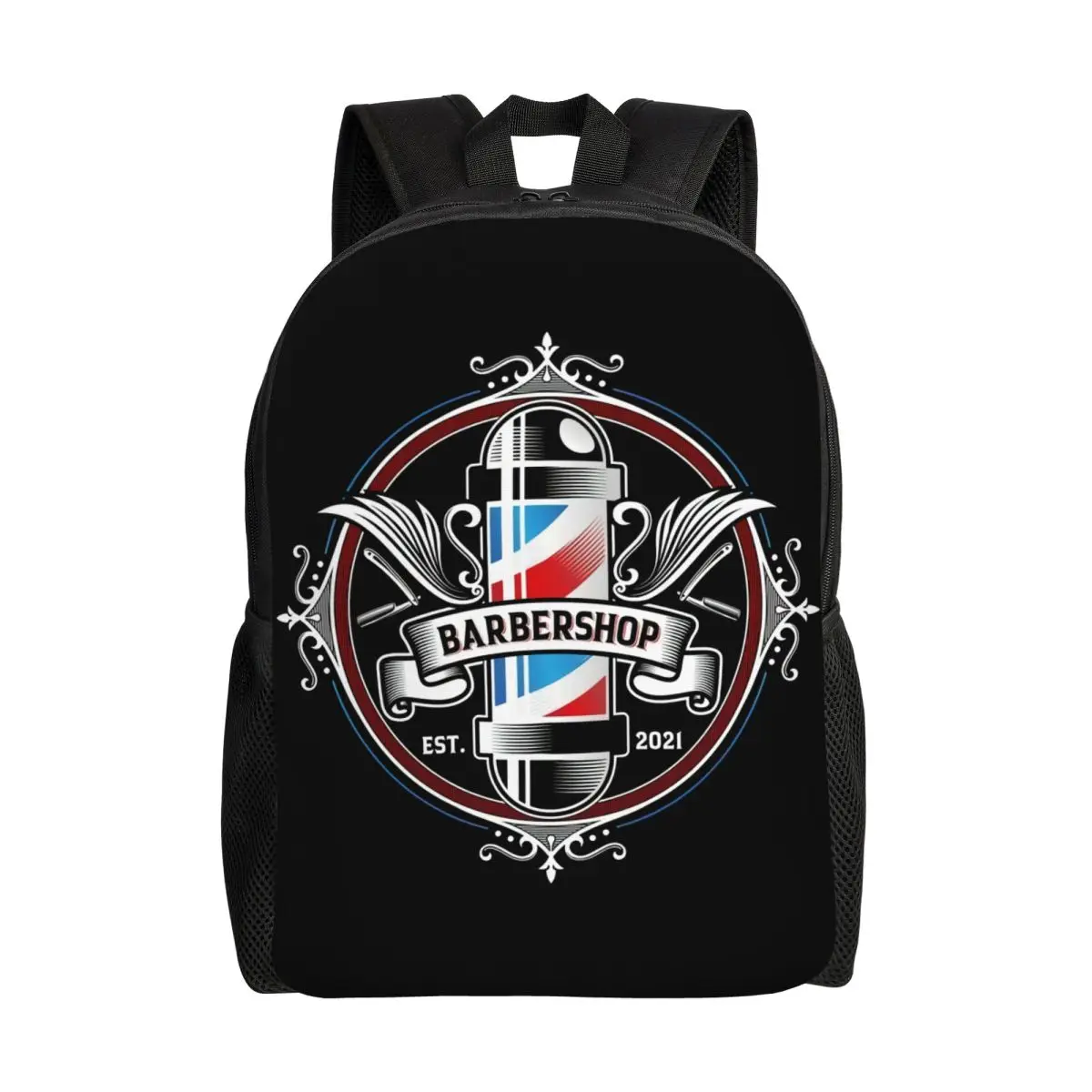 

Retro Barbershop Backpacks for Men Women Water Resistant College School Barber Shop Bag Printing Bookbags