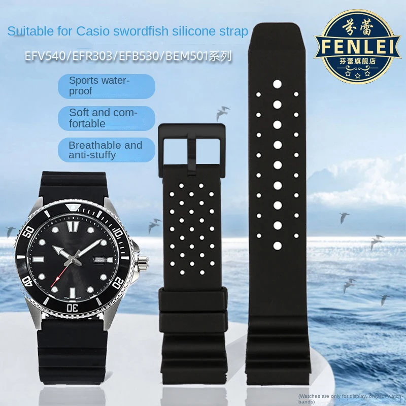 For Casio Swordfish Rubber Watch Strap MDV-106 MDV-107 MTP1374 MTP1375 EFR-303L Seiko men breathable silicone Watch band 20 22mm