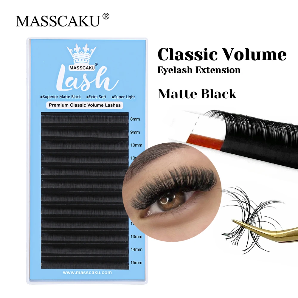 

MASSCAKU C D Curl Synthetic Hair Classic Regular Lashes 0.05/0.07/0.10/0.15mm Thickness Russian Volume Lash with Rich Styling