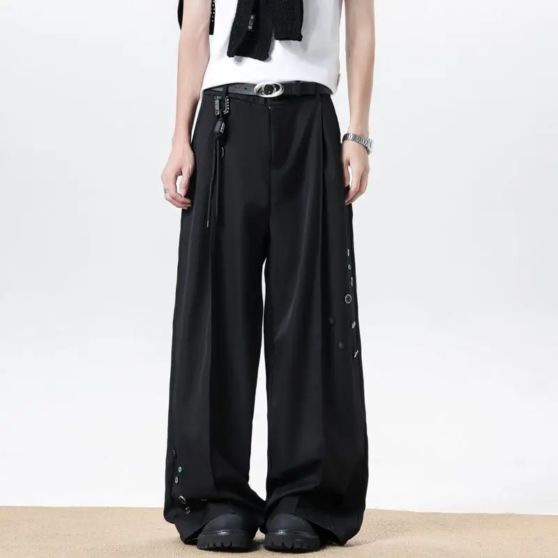 

Original Design Button Decorative Loose Straight Leg Men's Pants Cool Trendy Streetwear Wide Leg Long Trousers
