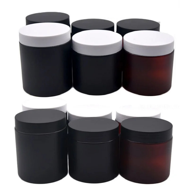 

22Pcs 200ml 250ml Cream Containers Frost Black Brown Wide Mouth Refillable Bottle Matte White Black Lid Plastic Cosmetic Jars