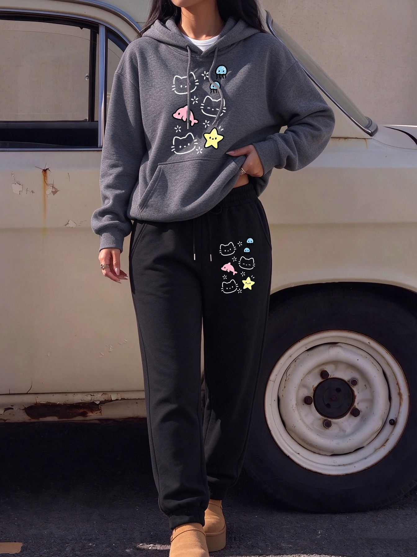 Matcha - Kawaii Cat Ocean Printing Basics Casual