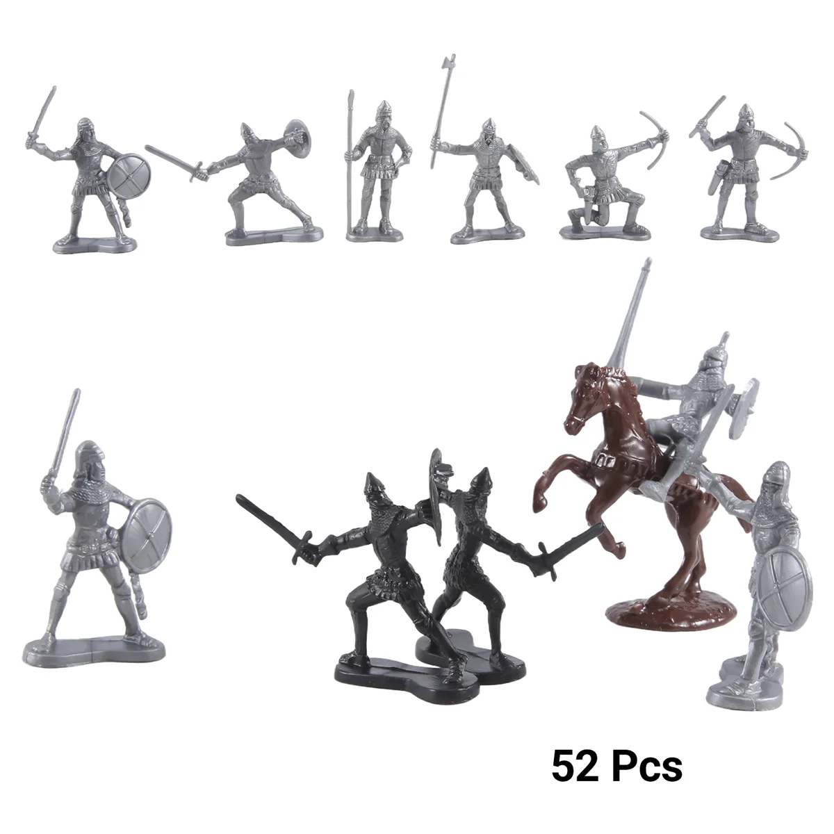 52 unids/bolsa Caballería Medieval caballo de guerra soldado modelo soldado romano antiguo guerrero Medieval modelo figuras de acción Juguetes