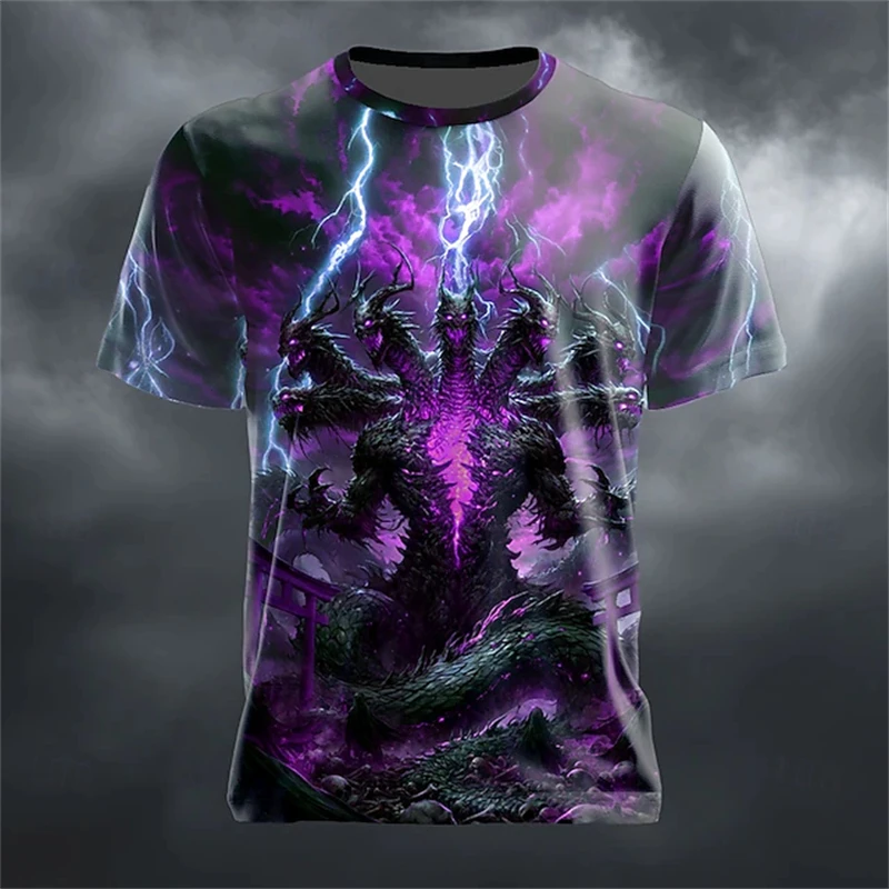 2026 New Men's Nine-Headed Dragon Cool Print Short-Sleeve T-Shirt Stylish Casual Crew-Neck Short-Sleeve Top in Plus Sizes