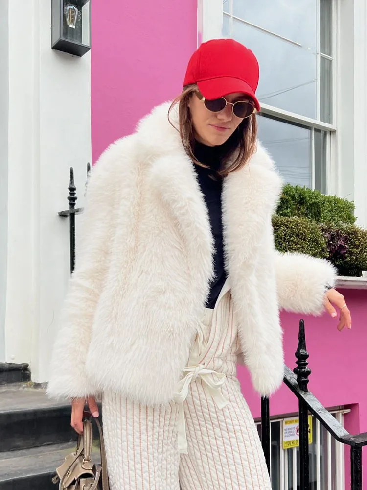 HH Women Fashion Solid Faux Fur Effect Long Sleeve Cardigan Coat Winter Female Elegant Casual High Street Pockets Overcoat