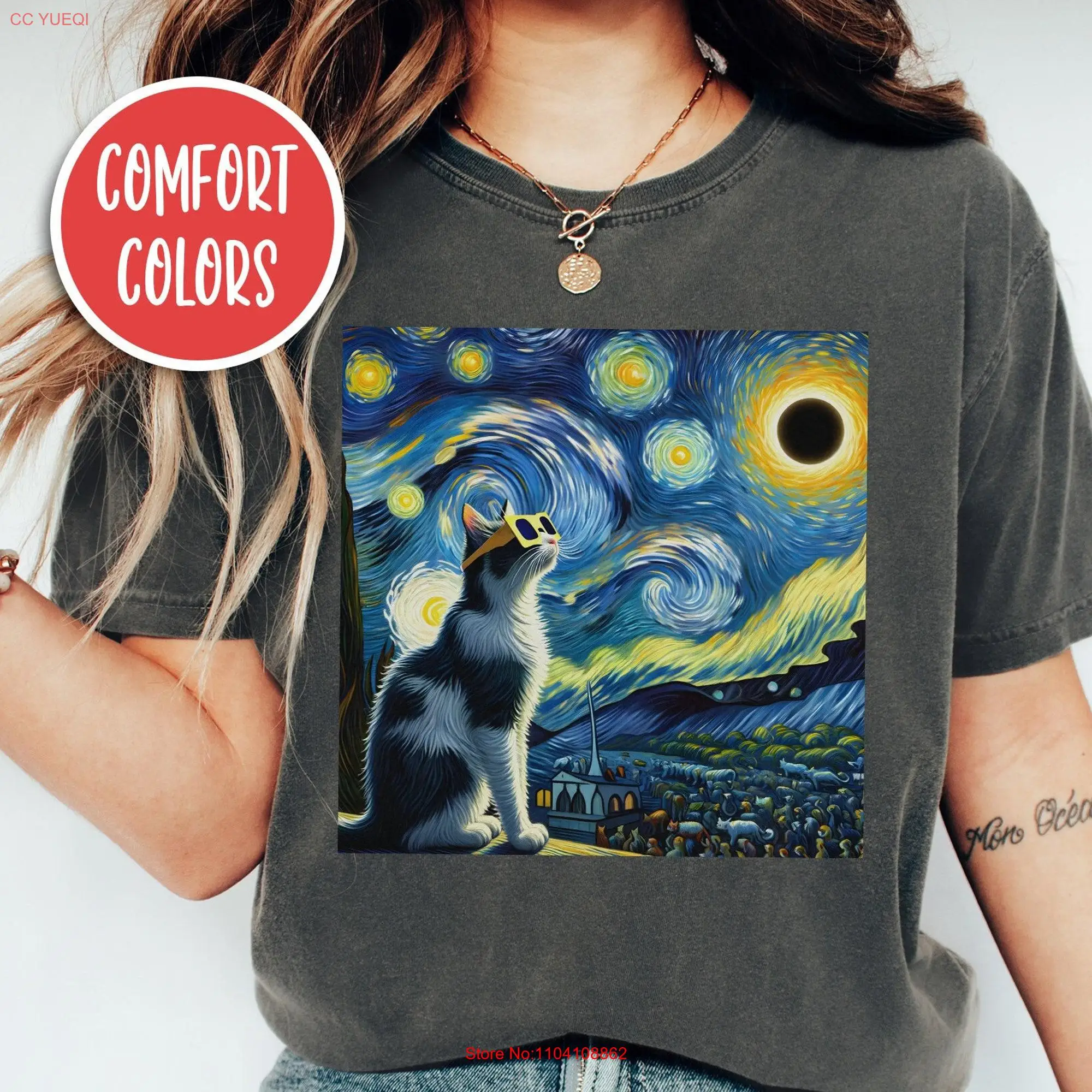 2024 Solar Eclipse T Shirt Funny CaT Dad Total Astronomy s For Men April 8 Vincent Van Gogh long or short sleeves