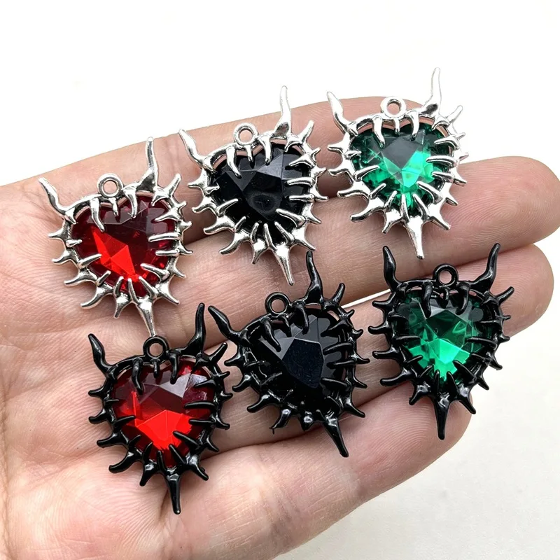 5pcs Gothic Thorn Heart Charms Spiky Burning Heart Pendant Punk Necklace Earring DIY Thorns Charms Jewelry Handicraft Making