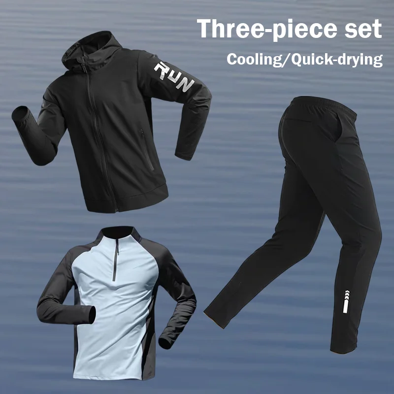 

Men's Spring Summer Running Three-piece Set Quick-Dry Sportswear Cycling Jacket Fitness Casual Athletes Training Outdoorwear