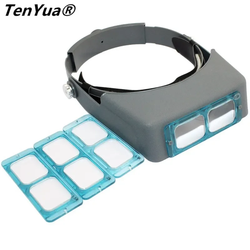 Tenyua 1.5x 2x 2.5x 3.5x Cabeça Vestindo Lupa Olho Lupa Relojoeiro Reparação Terceira Mão Capacete Lupa para Leitura