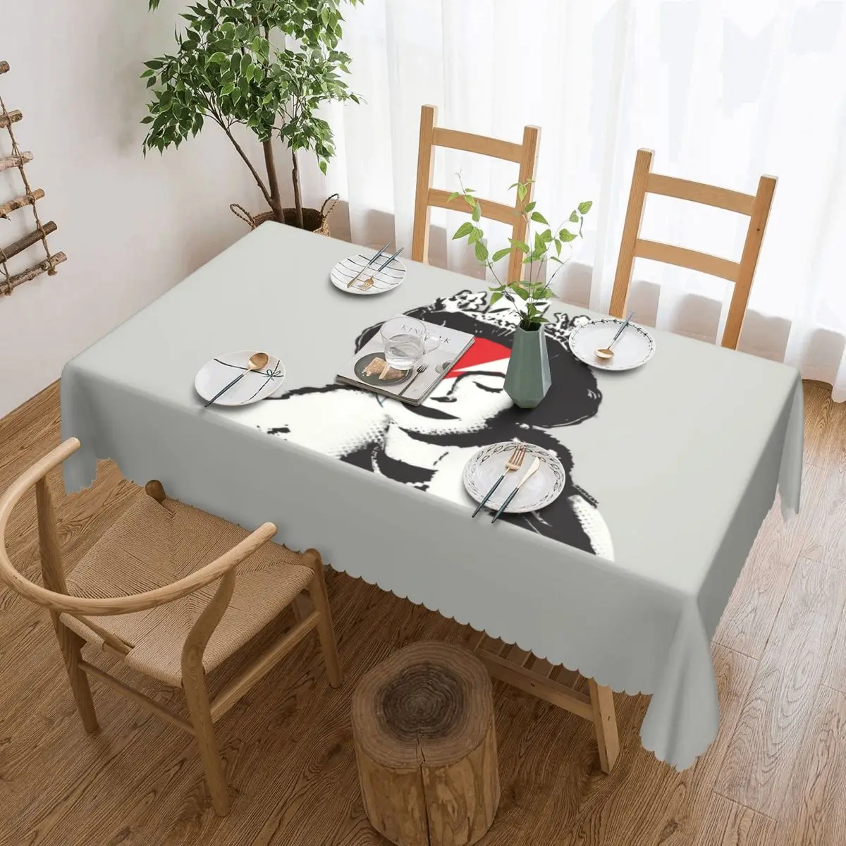 

Rectangular Banksy UK England Queen Elisabeth Rockband Face Makeup Table Cloth Waterproof Tablecloth Outdoor 40"-44" Table Cover