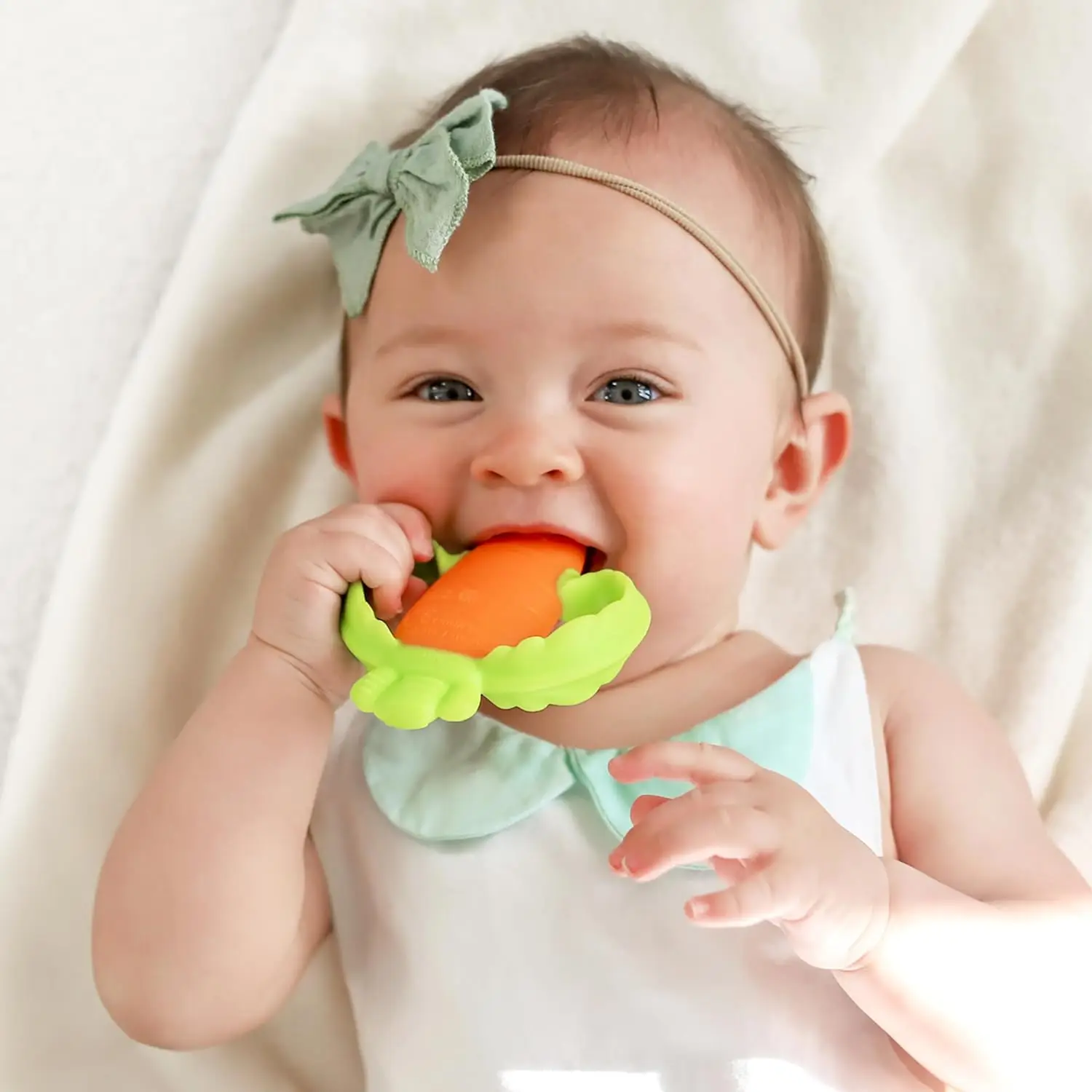 Baby teething toy carrot Teether food grade Silicone Teether BPA free Sensory Exploration and Teething Relief Bundle