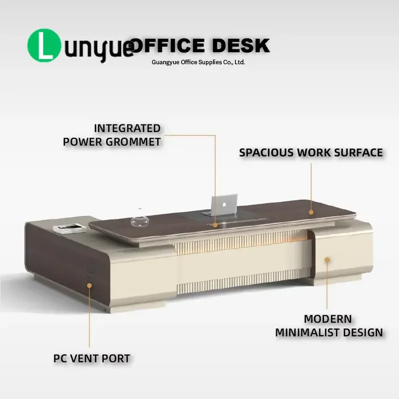 Modern Solid Wood Desk with Built-in Charging Large Work Surface Drawers for Business Home Office