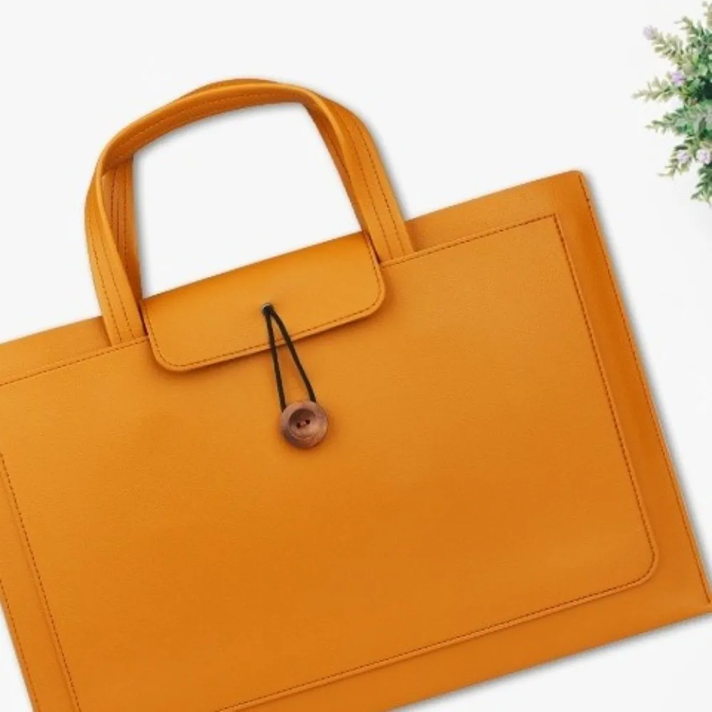 Portable Large Capacity Laptop Bag Rectangle PU Handheld Bag Solid Color With Storage Pocket Protective Bag Women's Bag