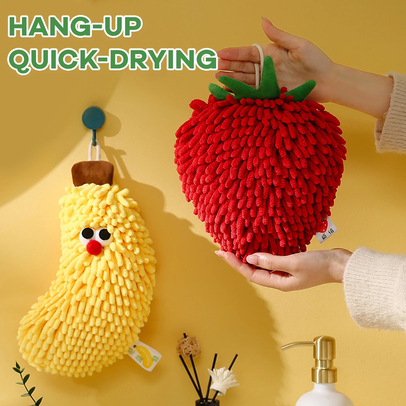 Cute Fruit Fuzzy Ball Hand Towel Multi-function Kitchen Hanging Towel Soft Quick Dry Towels for Kitchen Bathroom Accessories