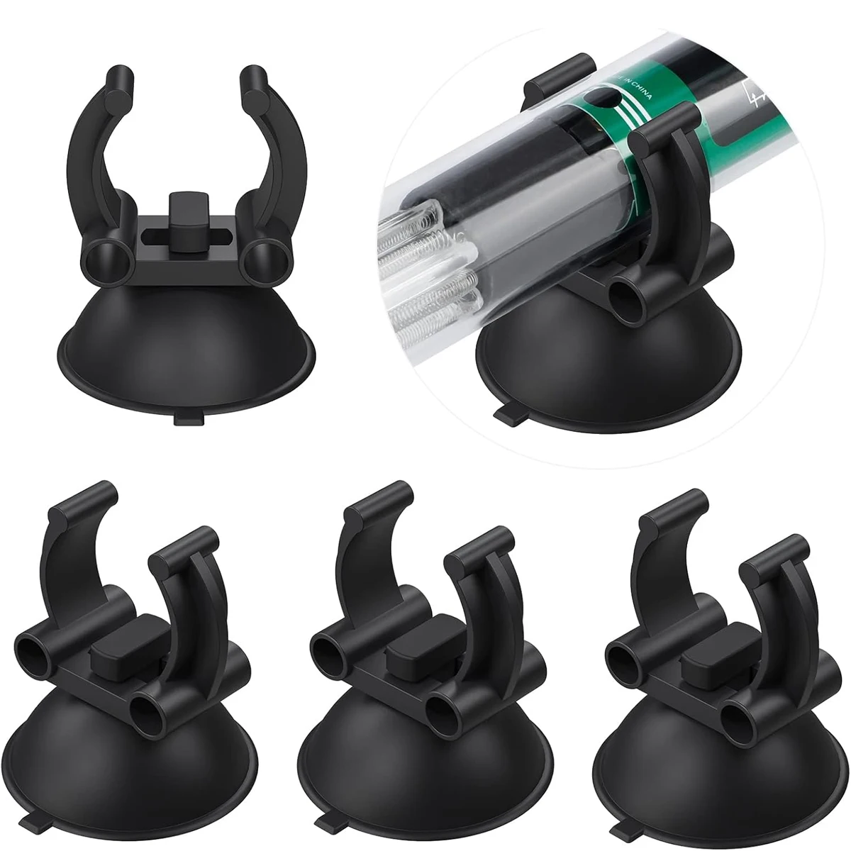 4Pcs Aquarium Heater Suction Cup with 0.98 Inch Clip Black Standard Heater Rod Holder Clip For Fish Tank