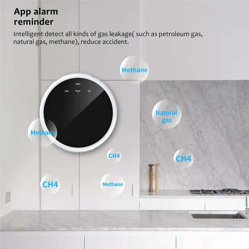 A52T Wifi Natural Gas Sensor Tuya Smart Alarm Gas Leakage Detector Digital LCD Temperature Display For Home Kitchen