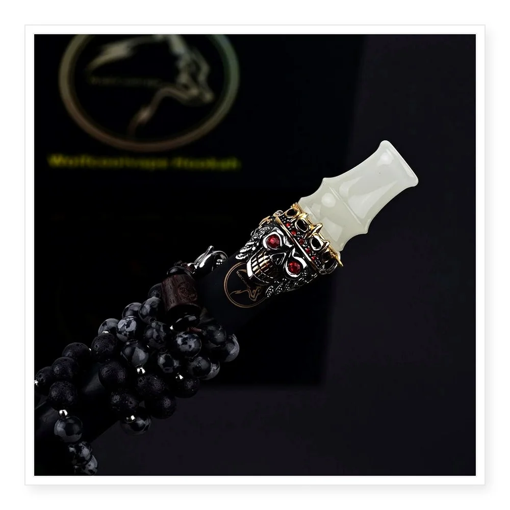 Luminous Skull Shisha Cigarette Holder with Black Stone Bead Chain and Resin Suction Nozzle - Perfect Collectible Gift