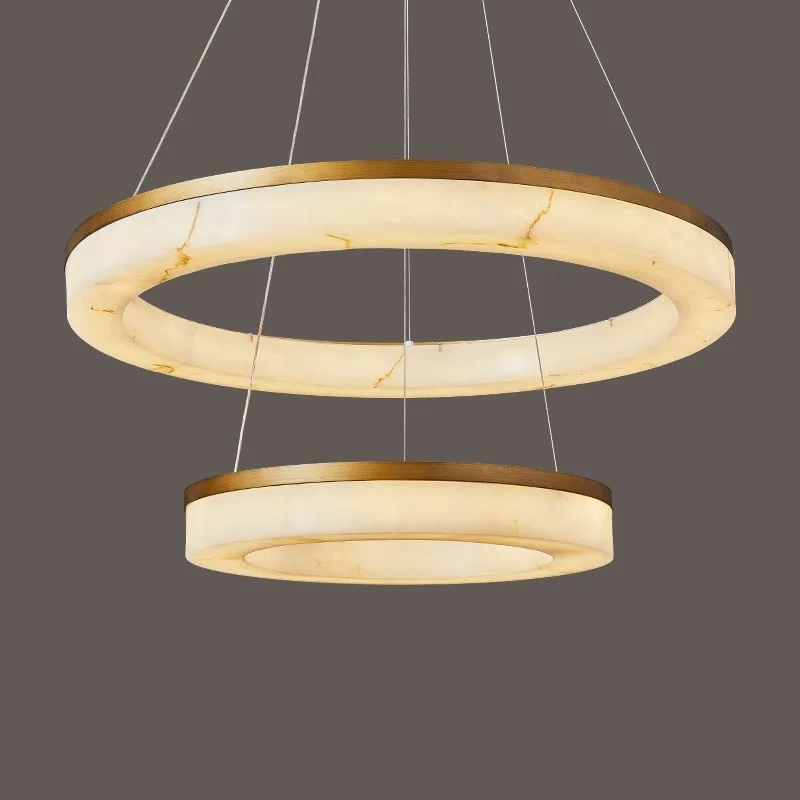 Handcrafted Faux Onyx Stone Pendant Light French Elegant Style Circle Ceiling Light For Living Room And Dining Area