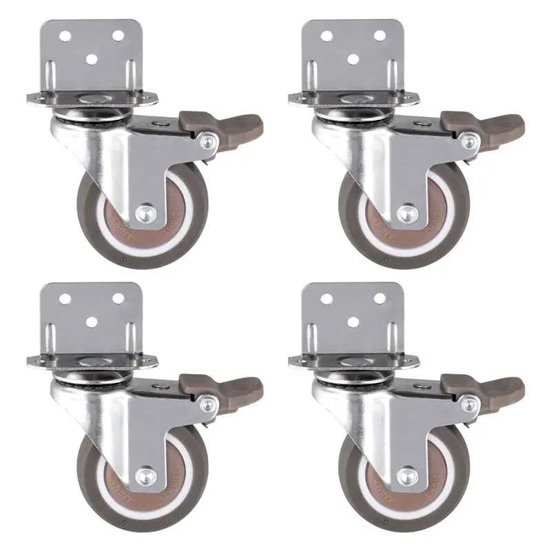 A01F-Side Mount Casters, 2 Inch Furniture Wheels, Lshaped Rubber Casters Set Of 4, 360-Degree Locking Swivel Top 4Pack