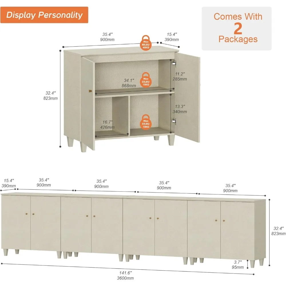 Sideboards Buffet Cabinets with Doors,4-in-1 Extra Wide Kitchen Wood 141.6