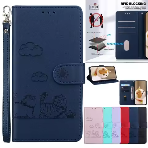 Cartoon Cat Phone Case For Samsung Galaxy S20 S21 PLUS S20 S21 Ultra S21 S20 FE 5G S20Lite Cases Leather Wallet Flip Cover Strap