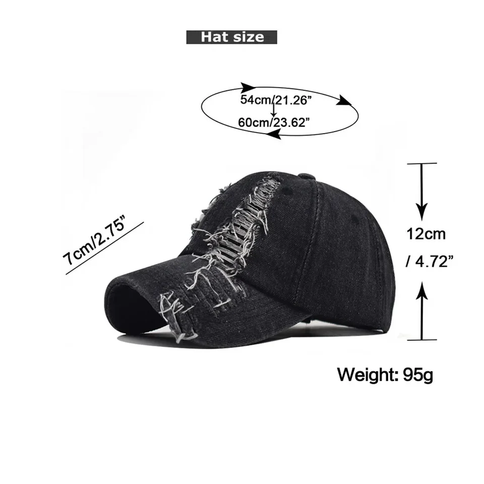 Retro Holes Denim Baseball Cap for Men Women Casual Cowboy Hat Adjustable Fashion Outdoor Sun Visor Hip Hop Bonnet кепка Y2k