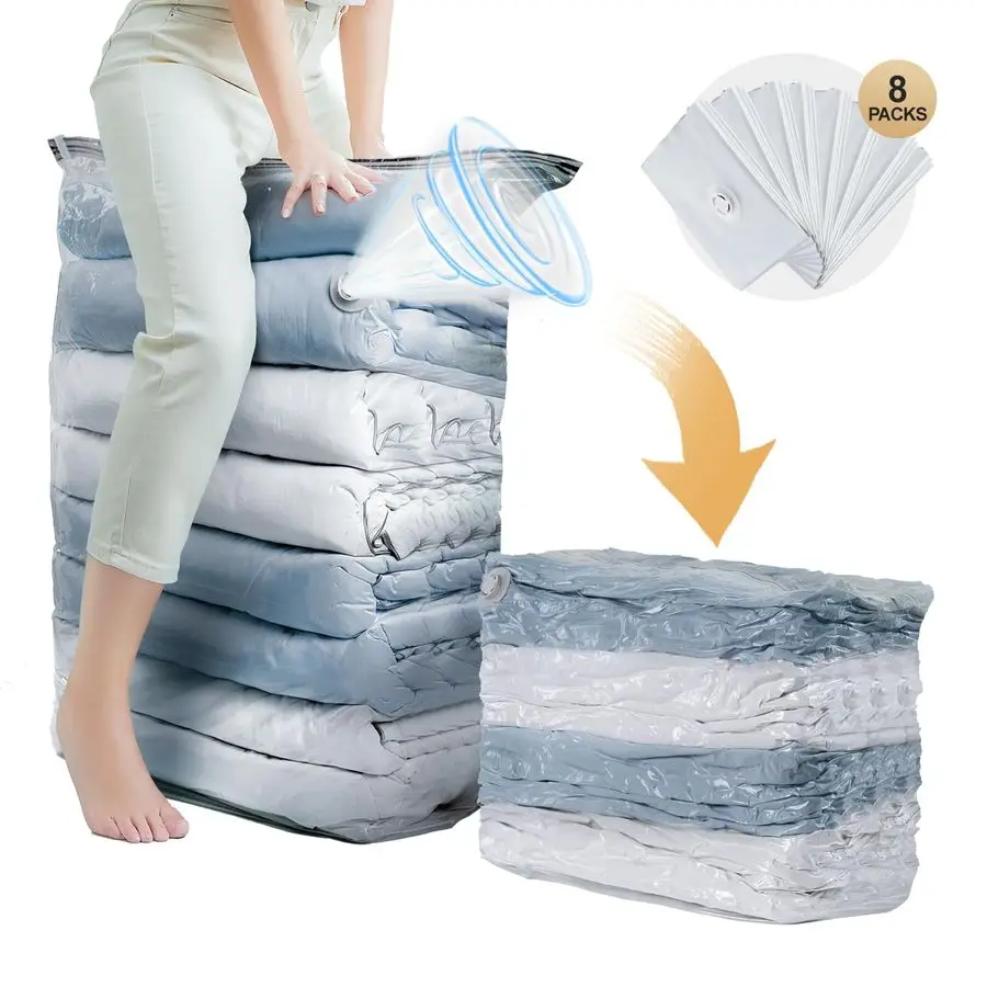

8 Pack Vacuum Storage Bags, Jumbo Cube 31x40x15 Inch, Large Vacuum Seal Bags for Bedding, Comforters, Blankets, Clothing, Closet