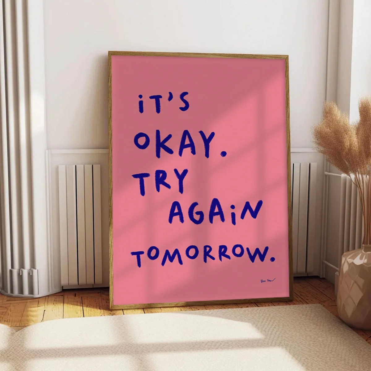 Inspiriertes „It's Okay To Try Again Tomorrow“, rosa-blaues Zitat, Leinwanddruck, Poster, moderne, minimalistische Kunstdrucke, Schlafzimmer, Heimdekoration