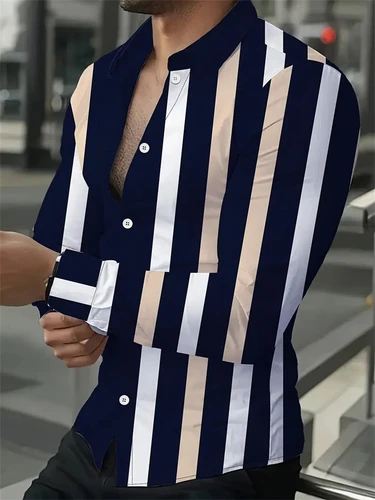 Imagen 1 del producto Camisa elegante de manga larga estampada para hombre, adecuada para primavera y otoño, camisetas con solapa de alta calidad a la moda para hombre