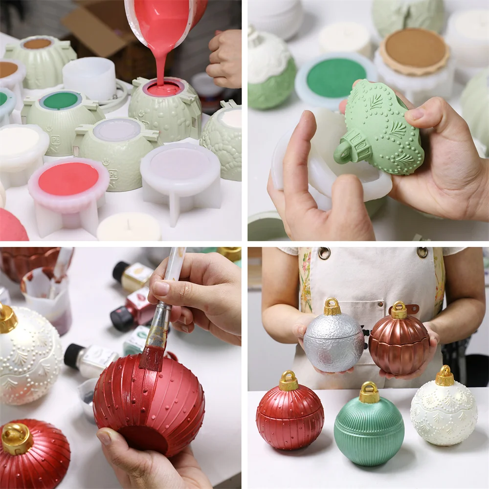 Christmas Twinkle Bauble Candle Jar Silicone Molds for Concrete Jesmonite Cement Reusable Candle Refill Mould DIY Xmas Gifts