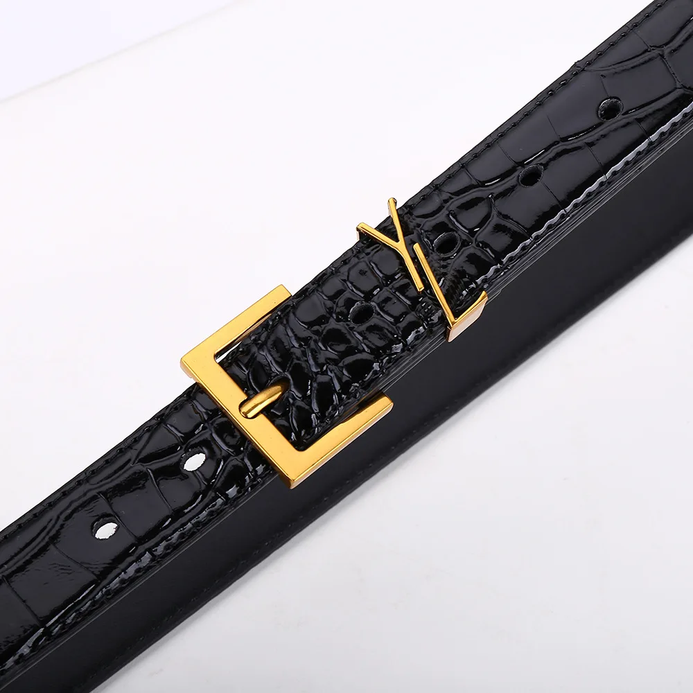 New Minimalist and Versatile Women\'s Belt Genuine Leather Metal Letter Buckle Jeans Casual Decoration Designer Women\'s Belt