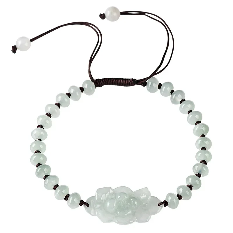 

White Jadeite Lotus Bracelet Talismans Flower Charm Real Jewelry Burmese Jade Women Chinese Gifts Stone Amulet Natural