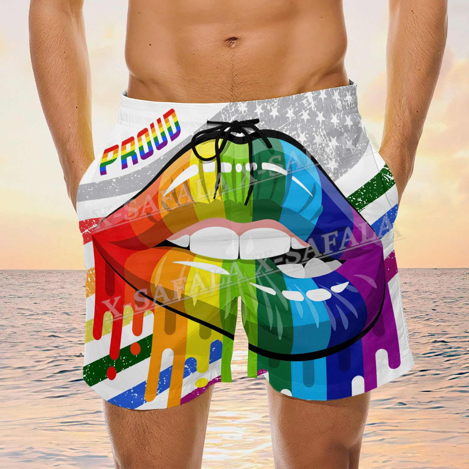 Lesbiche Rainbow Lips pantaloncini da bagno lussuosi veloex Summer Seaside Gay Beach Shorts pantaloncini da bagno da uomo Half Pants pantaloni da equitazione-3