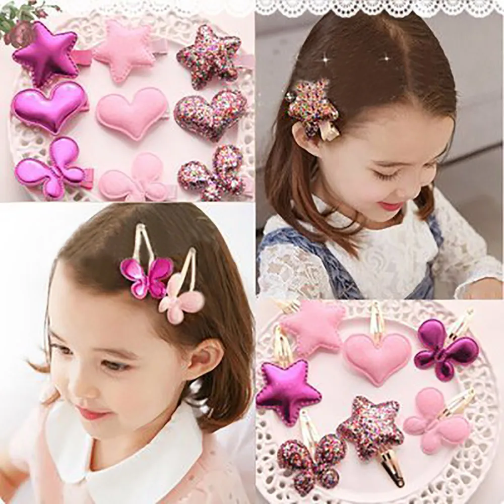 Glitter Sparkle Hair Clips For Girls Baby Kids Girls Children Shiny Princess Sequins Star Heart Butterfly Hair Clip