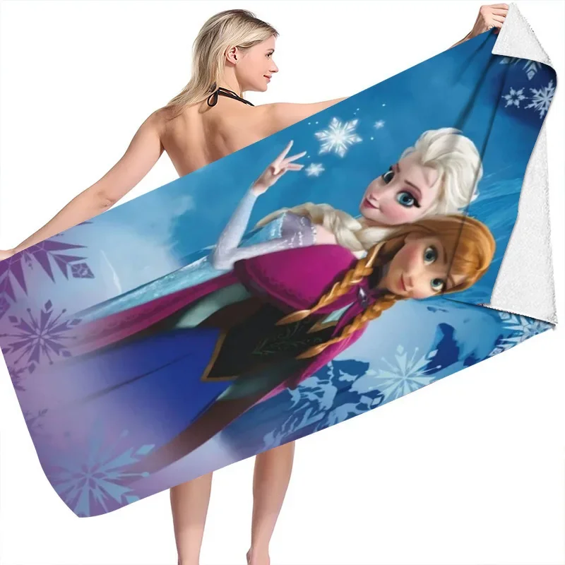 Anime Frozen Beach Towel Girls Cartoon Princess Elsa Summer Bathroom Towels Girl Swim Travel Beach Towel Quick Dry Kid