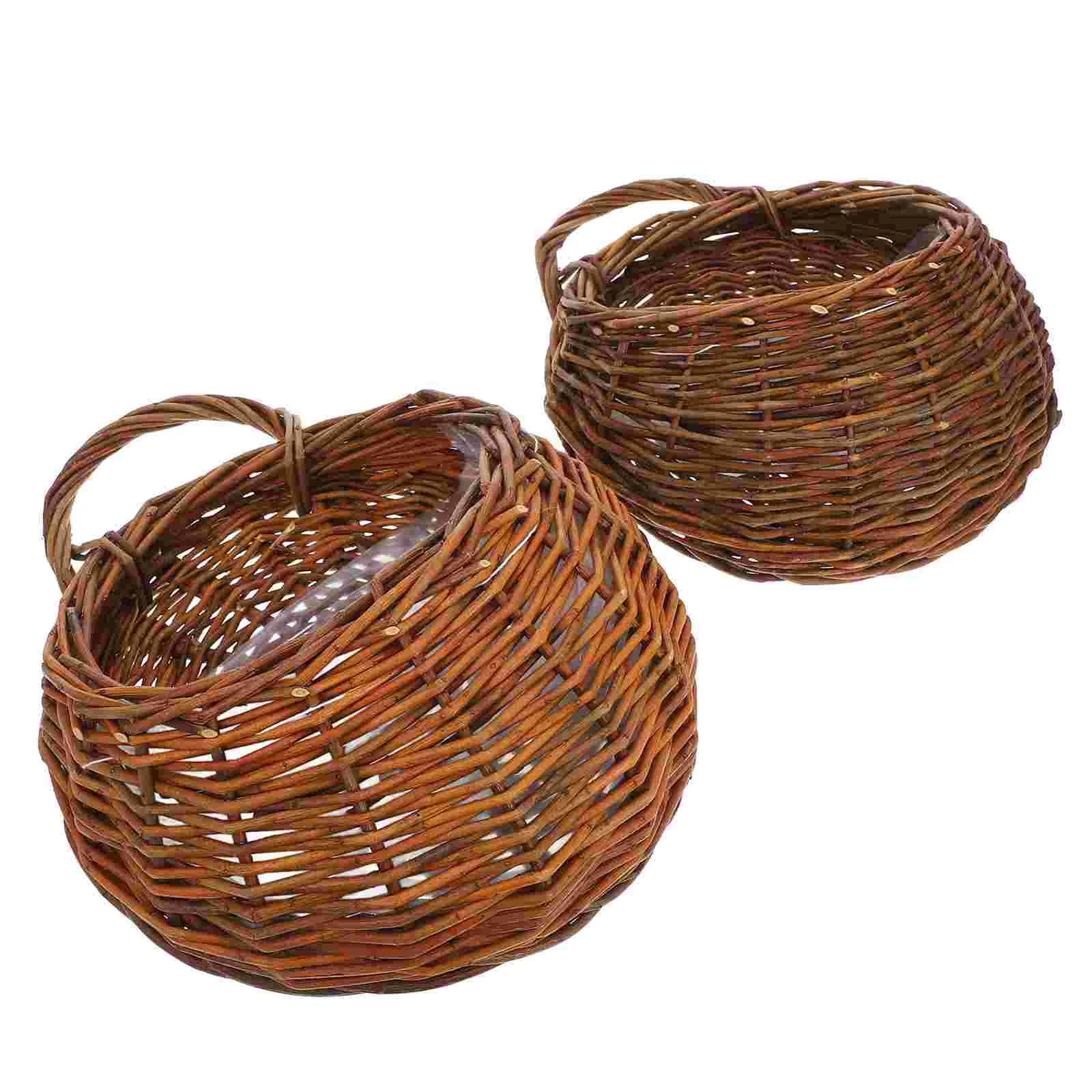 2 Pcs Rattan Wall Hanging Flower Pot Basket Outdoor Pots Furniture Decoration Multi-function Flowerpot Seagrass Storage Baskets