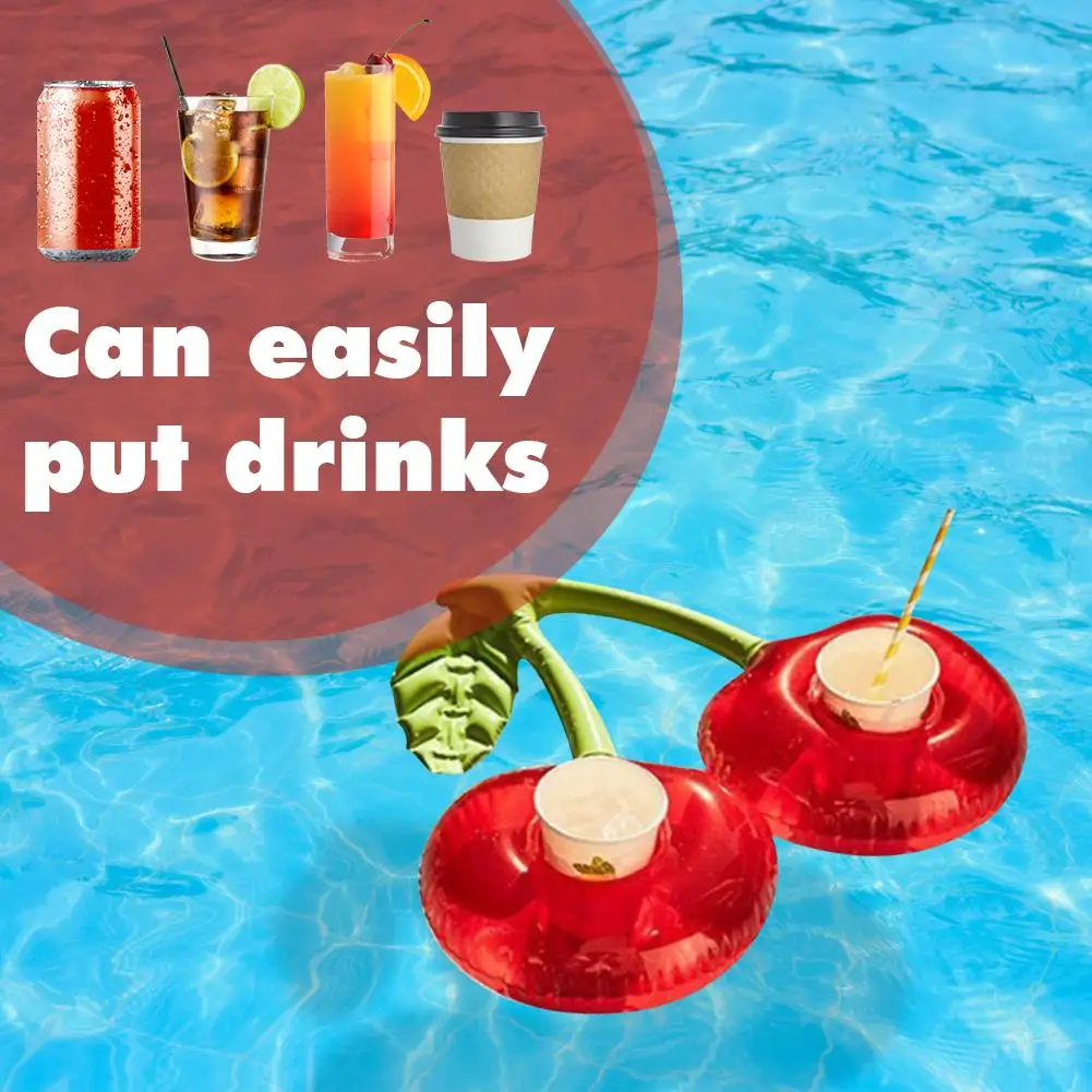 Cherry Floating Coasters PVC Cherry Beverage Glass Holder Portable Inflatable Circle Coasters Swimming Pool Party Decor