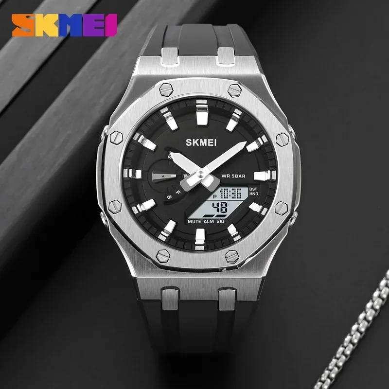 SKMEI Men\'s Watch Electronic Watch Metal Case Multi Functional Sports Waterproof Night Glow Dual Display Men Electronic Watch