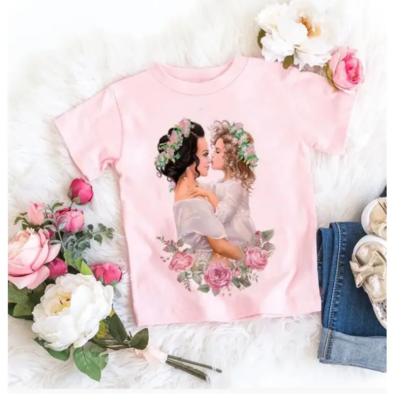 Fashion Summer Super Mom Baby Girl Tshirt  Mother and Baby Life Life Lovely Printing Kawaii Kids T Shirt