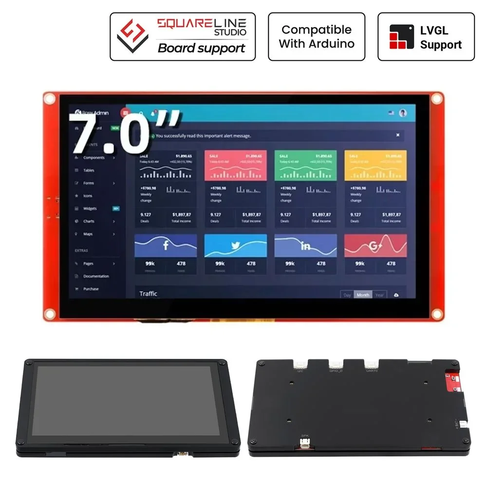CrowPanel- ESP32 7.0 Inch 800x480 Resolution HMI Touch Screen TFT-LCD Smart Display Module with  Learning for Arduino/ LVGL