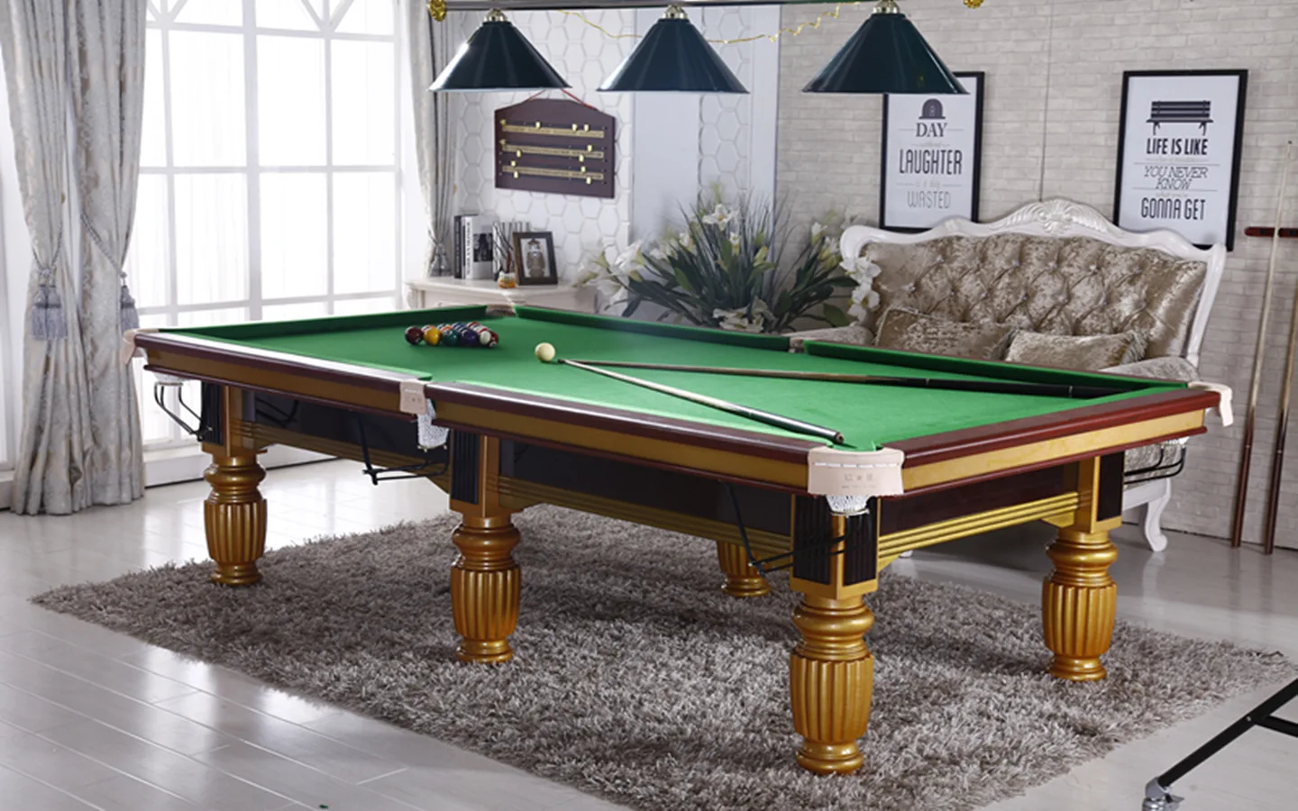 Flower-legged household external adult American billiards table black 8 standard table Chinese billiards table 9 feet table