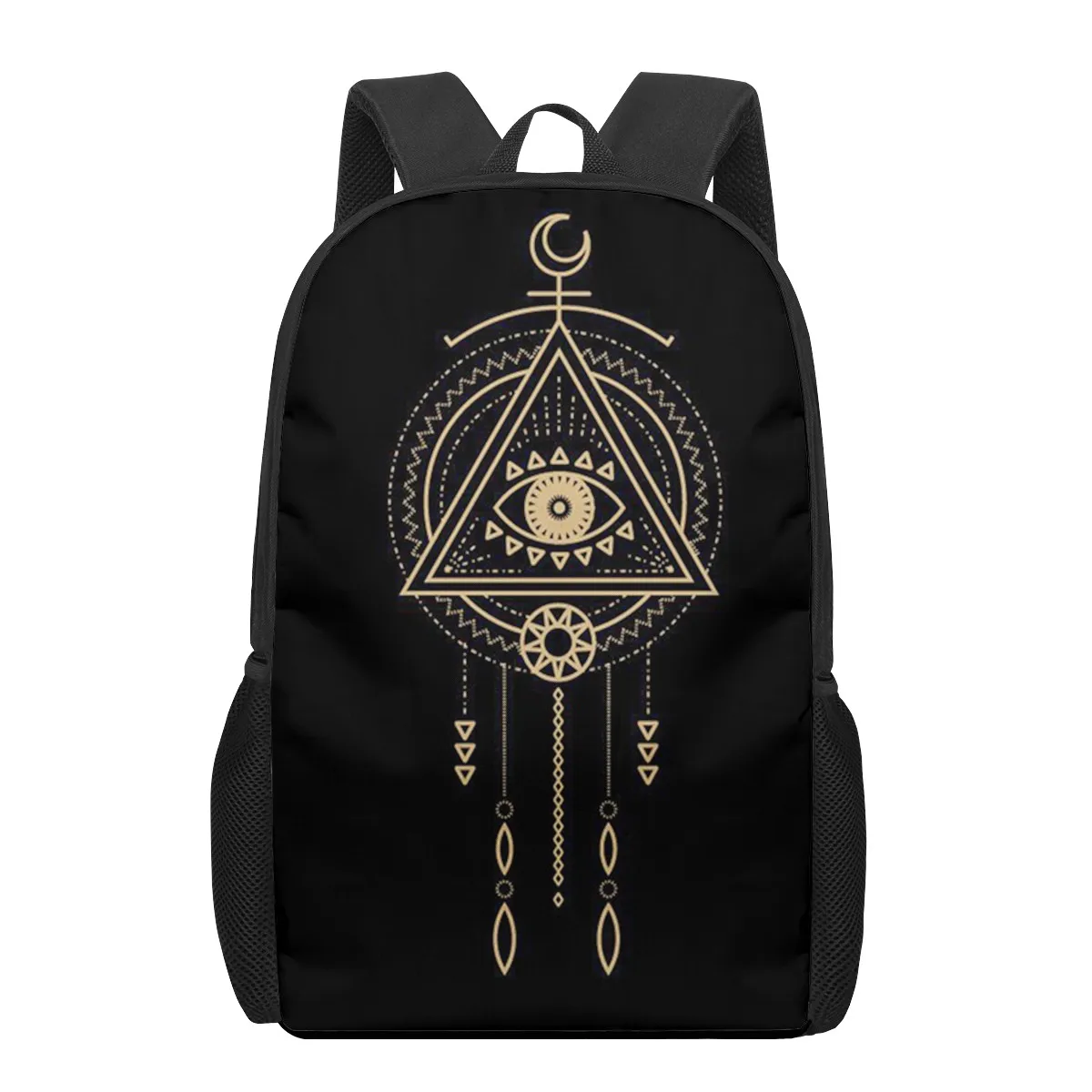 Mochila con estampado de ojos y sol y estrellas de arte dorado oscuro, bolso escolar elegante para niños y niñas, mochila informal diaria para adolescentes, mochilas de viaje