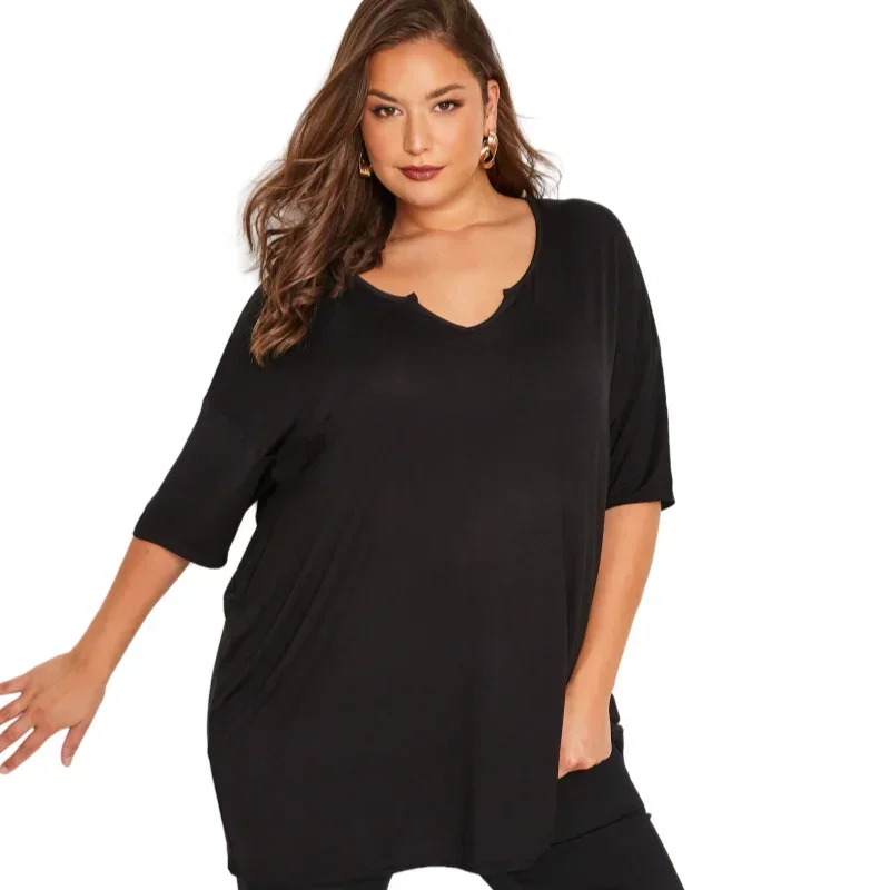 Solid Color V-neck Modal Slimming Casual T-shirt For Women's Summer New Fat Mm Plus Size Short Sleeved Loose Top 3XL 6XL