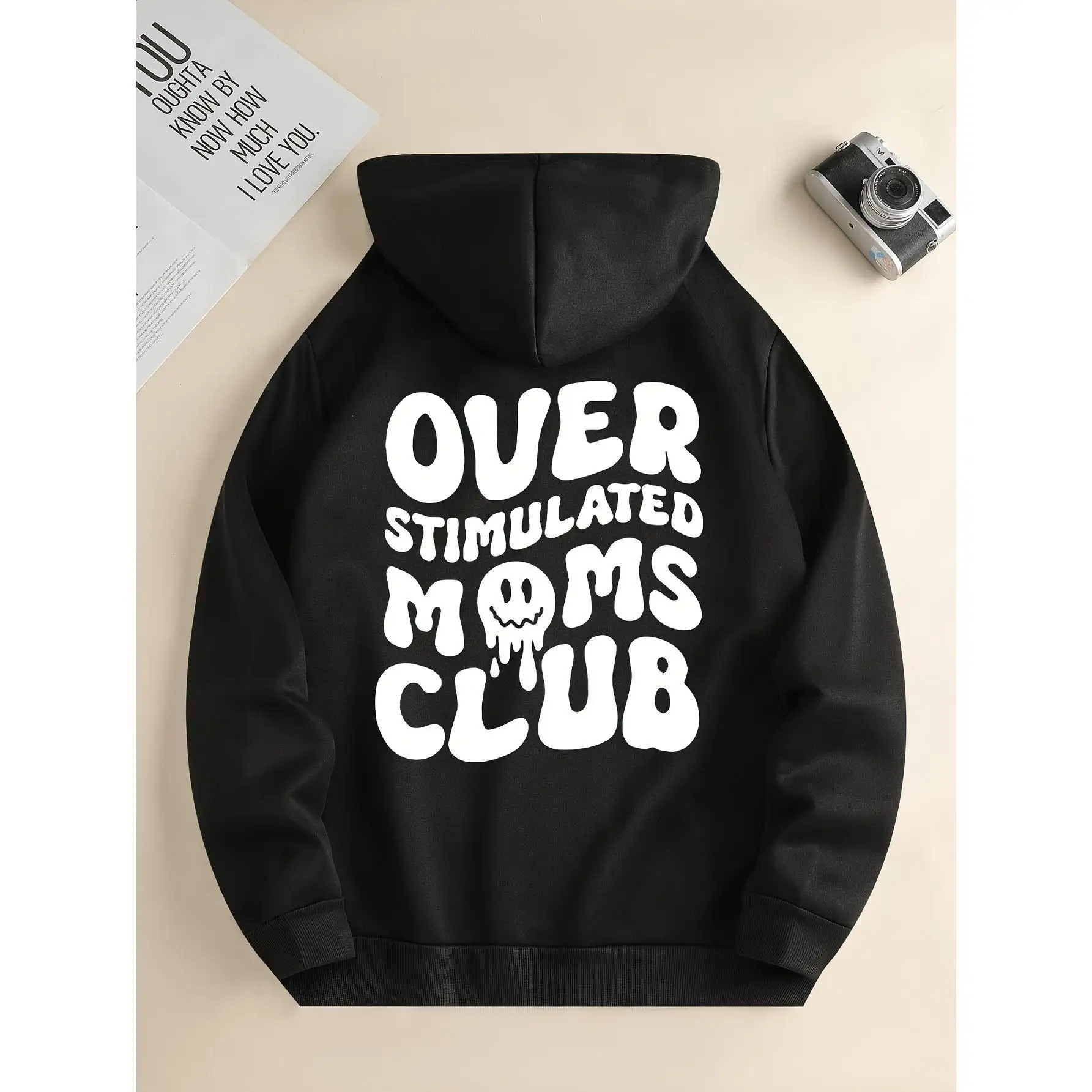

Men Over Stimulated Moms Club Hoodie Funny Mom Graphic Sweatshirt Humorous Slogan Loose Fit New Mother Gift Casual Top