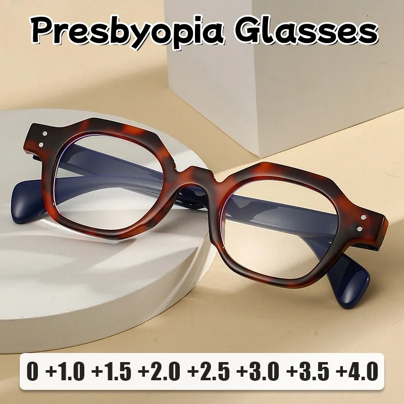 

New Polygonal Frame Anti-Blue Light Presbyopia Eyewear Unisex High-Definition Reading Glasses with Spring-Loaded Temples