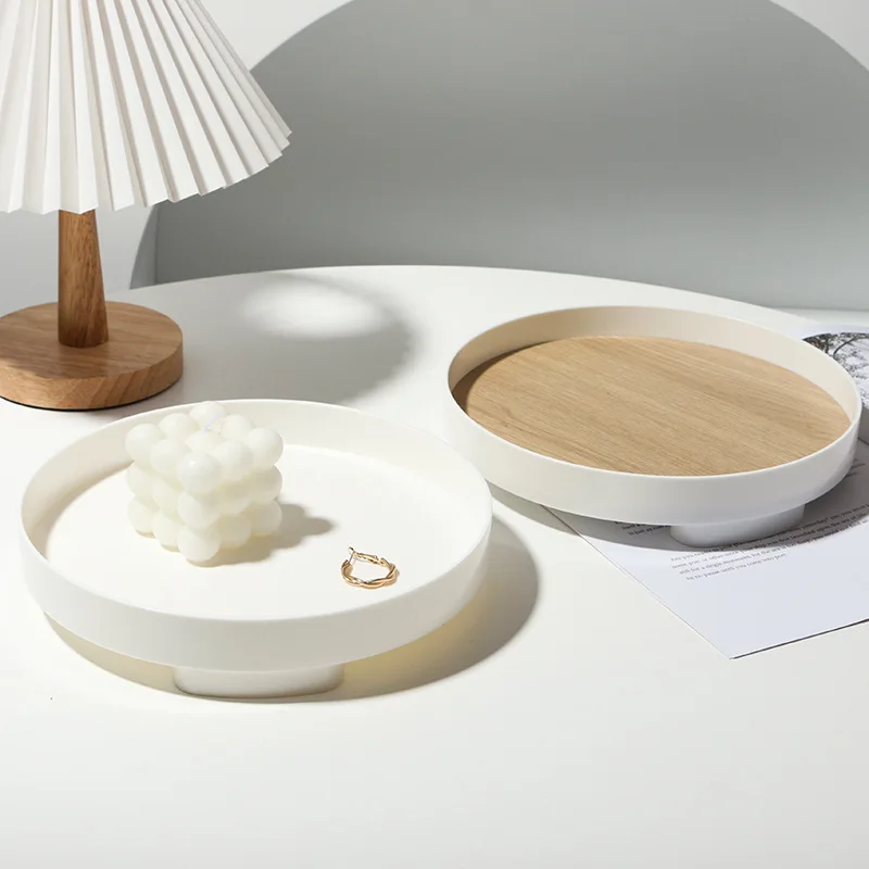 INS Simples Rodada Bandeja De Plástico De Madeira Ornamentos Decorativos Desktop Armazenamento Foto Props Fotografia Fundo