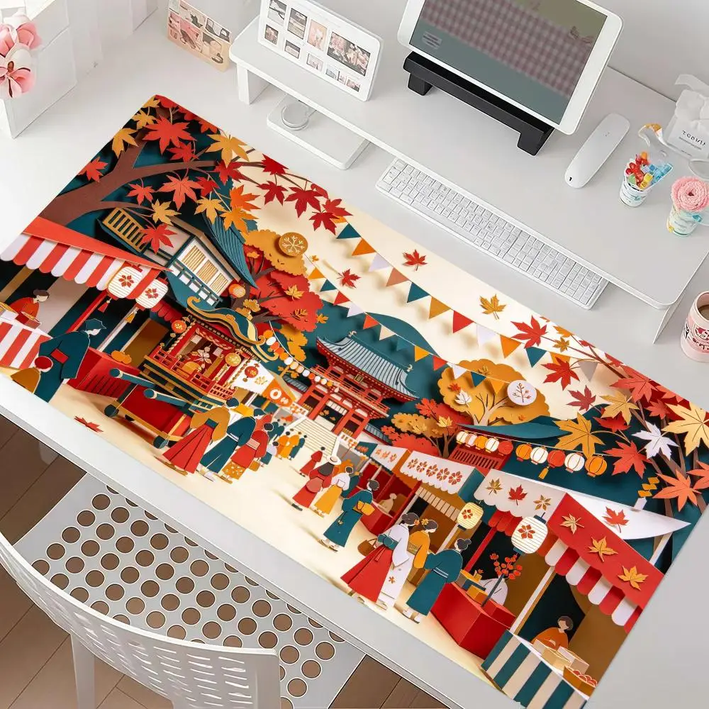 Bamboo Forest Summer Festival Street Desk Mat Thick Rubber Stitched Edges Precision Tracking For Student Dorm Table Decor