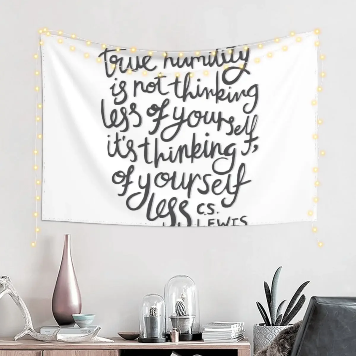 True Humility - CS Lewis Quote Hand Lettered Grey Tapestry Bedrooms Decor Wallpapers Home Decor Tapestry