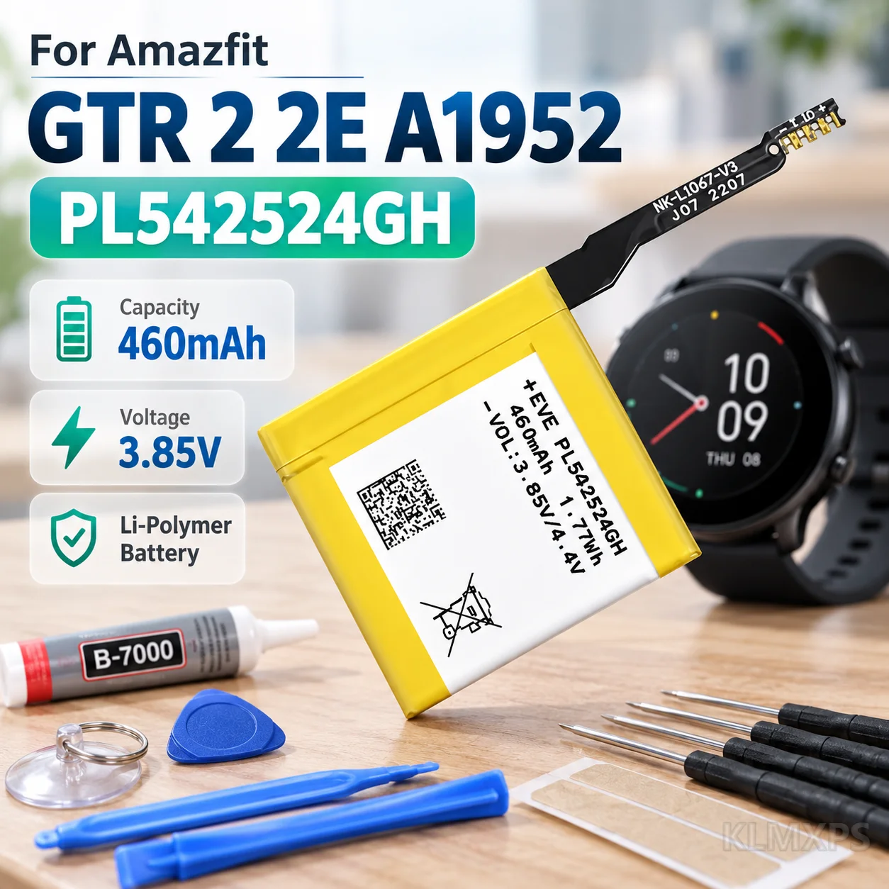 Smart Watch Replacement Battery PL542524GH for Amazfit GTR 2 2E, PL542524 542524 Compatible Battery With Tool Kit Included